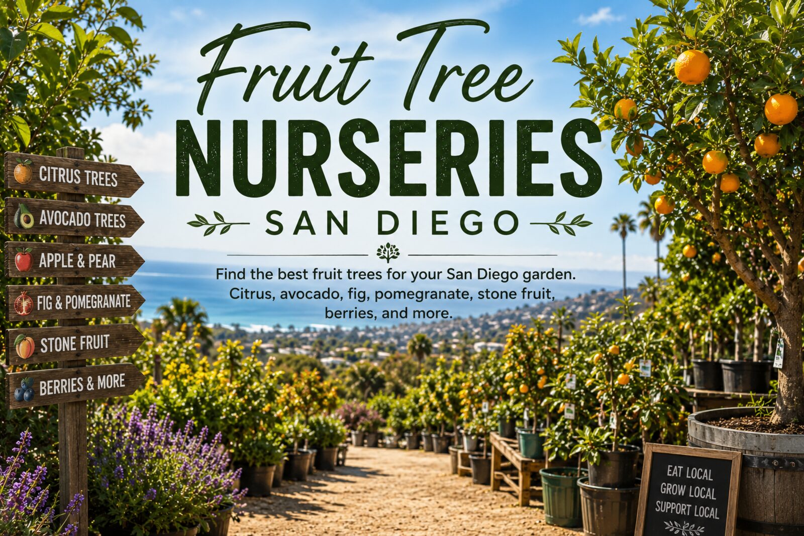Fruit Tree Nurseries San Diego — citrus, avocado, fig, pomegranate, stone fruit, berries, and more for San Diego gardens.