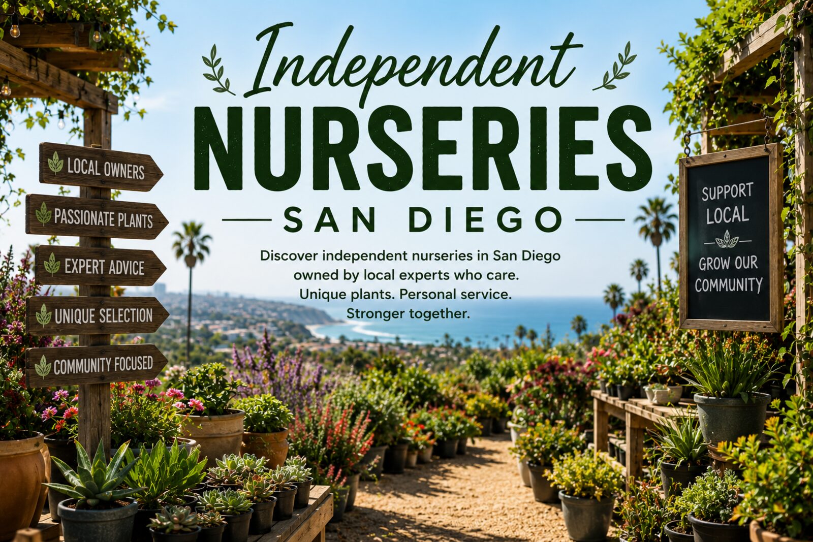 Independent Nurseries San Diego — local owners, unique plants, personal service. Support local. Grow our community.